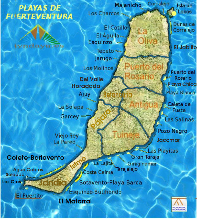 Mapa de Playas de Fuerteventura